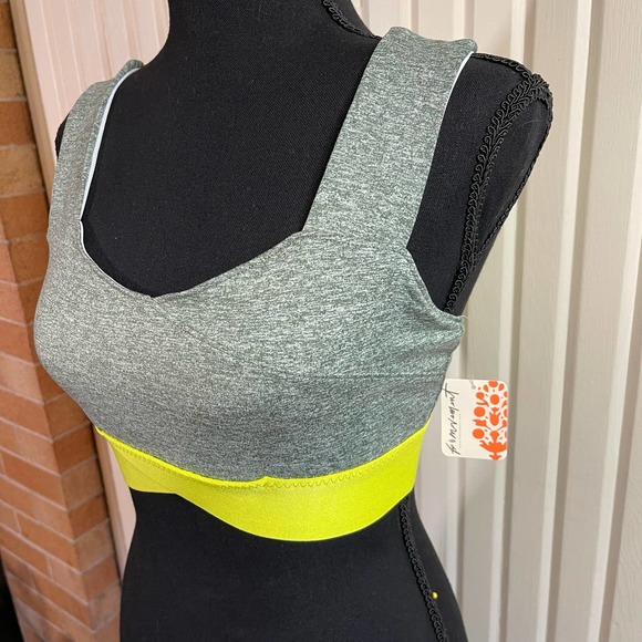 Free People Movement Yellow Gray Just Breathe Sports Bra Size S - Picture 2 of 8